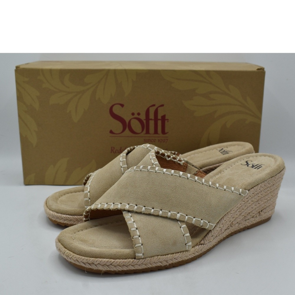 Sofft Wedge Sandal Shoes Women 11 Beige Suede Indie Lenox Espadrille Whipstitch